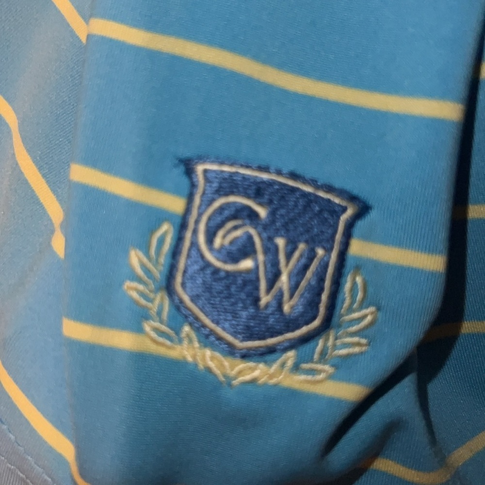 Peter Millar Summer Comfort Men’s Large Blue and Yellow Striped Polo - Picture 4 of 4